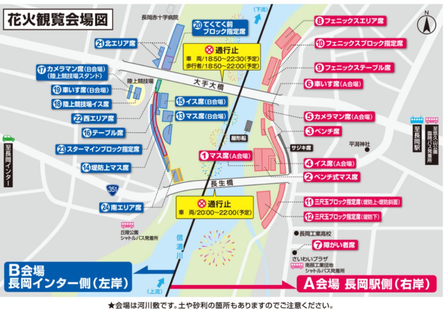 長岡花火　A会場　B会場　違い