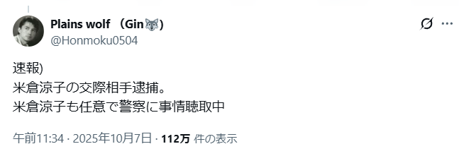 米倉涼子 逮捕 交際相手 誰